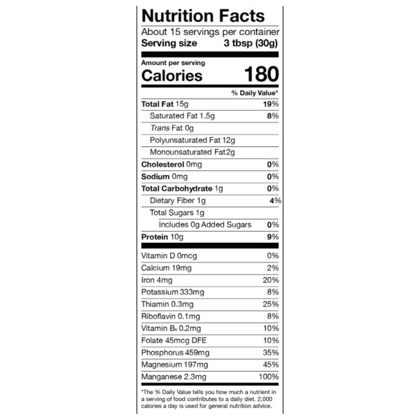 Natural Hemp Hearts 16 Ounce Bag Nutrition Label