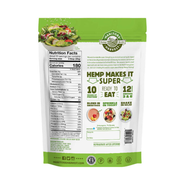 Organic Hemp Hearts 18 Ounce Bag Nutrition Label